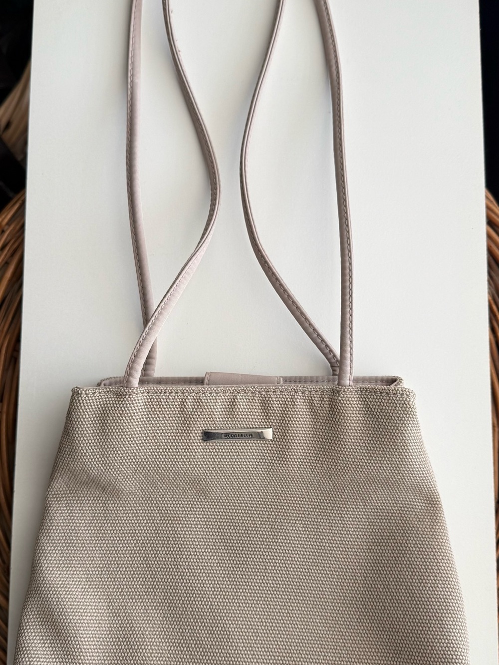 Neutral Beige Shoulder Bag with Slim Double Straps